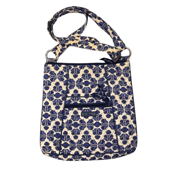 Vera Bradley Handbags - Vera Bradley Hipster Crossbody Bag Womens Floral Quilted Blue Cream Cotton Boho